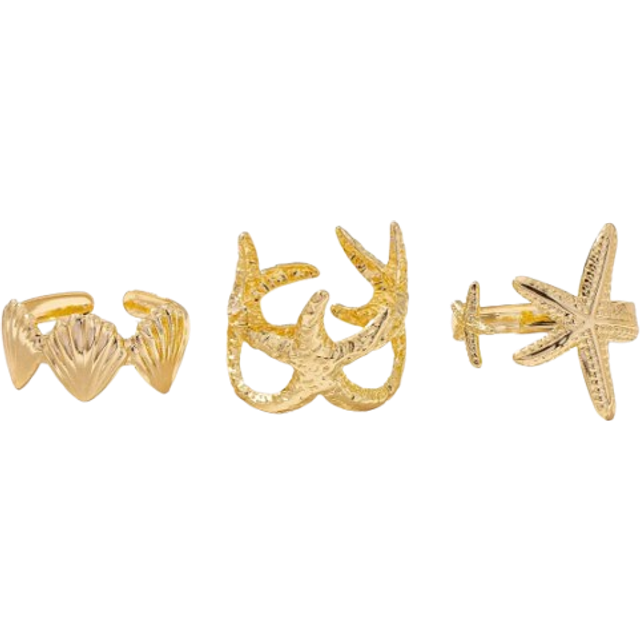 SHEIN 3 Pcs Summer Vocation Beach Sea Star Starfish Design Golden Color Rings Set For Women