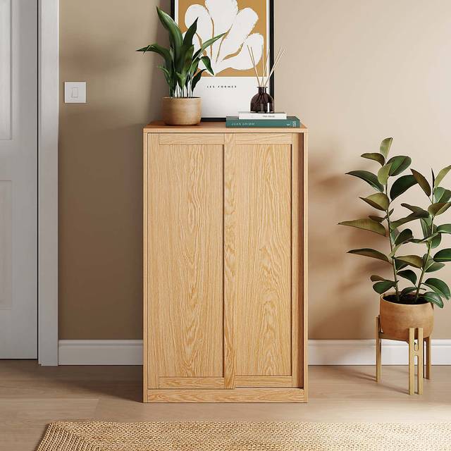 Eloise Sliding Shoe Storage Cabinet - Light Oak
