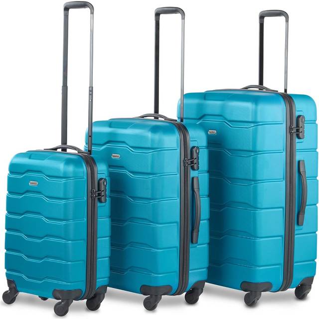 Teal suitcase set, 3pc 4 wheeled luggage - small/medium/large holdall - vonhaus