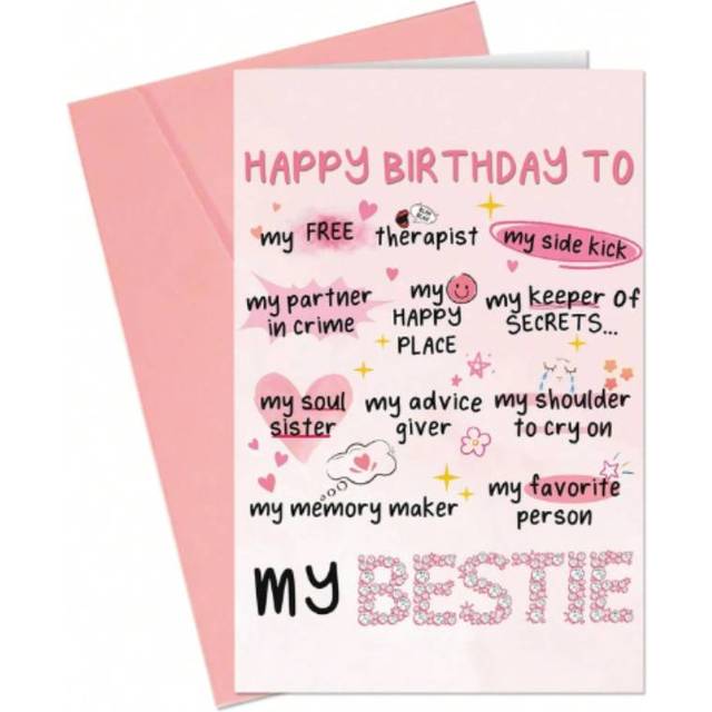 SHEIN 1pc Funny Birthday Card For Women, Sister, Or Bestie â Humorous Friendship Card, Cute Birthday Gift For Best Friend, Niece, Or Soul Sister