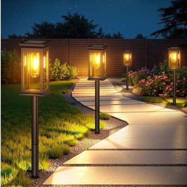 SHEIN Solar LED Path Light, Square Garden Lamp, Plastic Material, Landscape Lighting, Solar Lawn Light, Ground Stake Light, Decorative Patio Light, Outdoor