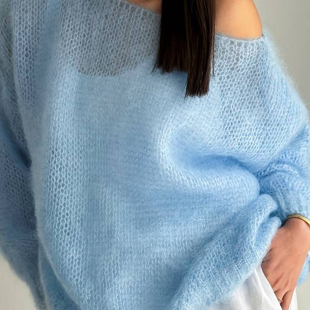 TEMU Women's Casual Sweater - Soft & Comfortable Off-shoulder Pullover In Light Blue, Spring/fall, Casual Attire||