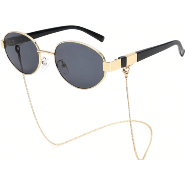 SHEIN 1 Pc Full Frame Oval Chain Fashion Eyeglasses, Retro Versatile Personalized Glasses For Summer Beach Vacation, Outdoor, Travel Shades Chain Vintage St
