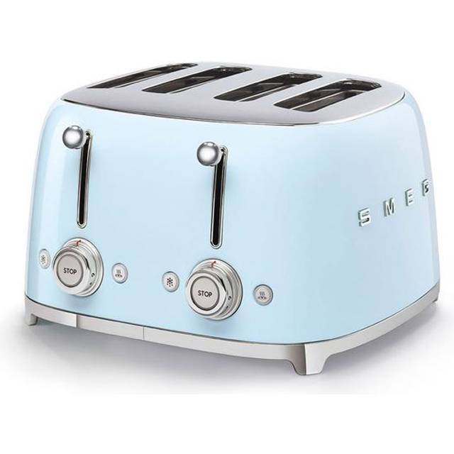 Smeg 4 slice toaster wide slot tsf03pbuk retro 50s style s/steel in pastel blue