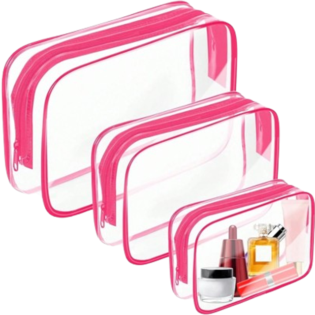 SHEIN 3-Pieces Waterproof Clear Makeup Bag Summer Holiday Essentials,Travel Essentials - Lightweight, Versatile Travel Zipper Bag For Women&#39;s Toiletries And