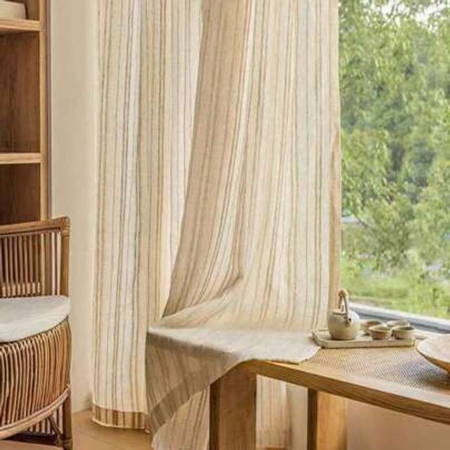 SHEIN 1pc Linen Modern Linen Sheer Curtain - Japanese Linen Style, Rod Pocket Design, Suitable For Living Room And Bedroom - Sheer And Filtered Light Curtai