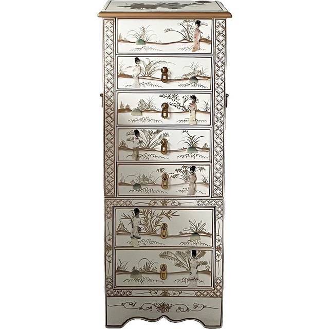 Freestanding Mother Of Pearl Jewellery Box Armoire - White (93cm H X 38.1cm W X 25.5cm D)