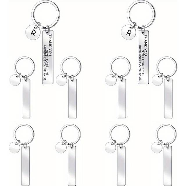 TEMU 10pcs Stainless Steel Keychain Blanks, Engravable Metal Stamping Tags, Diy Crafts Jewelry Key Rings, Silvery, Laser Engraving, Valentine's Day Gift