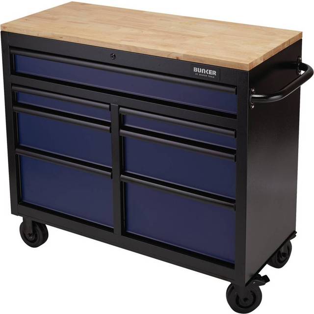 BUNKER Workbench Roller Tool Cabinet, 7 Drawer, 41", Blue