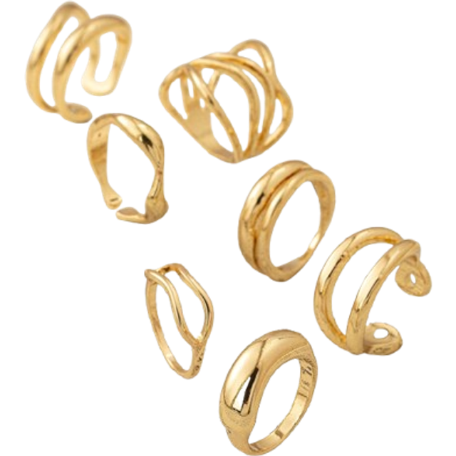 SHEIN 7 Pcs Golden Color Metal Chunky Rings Set For Women , Minimalist Crossing Rings , Women Stacked Stackable Minimalist Ring Jewelry