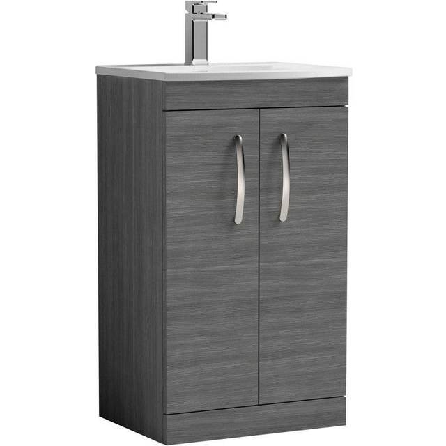 Nuie Athena 500 Floor Standing 2-door Vanity & Curved Basin - Grey Woodgrain, Grey