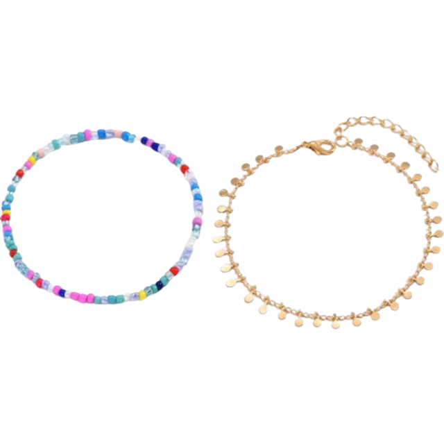 SHEIN 2pcs Random Color Block Beaded Anklet