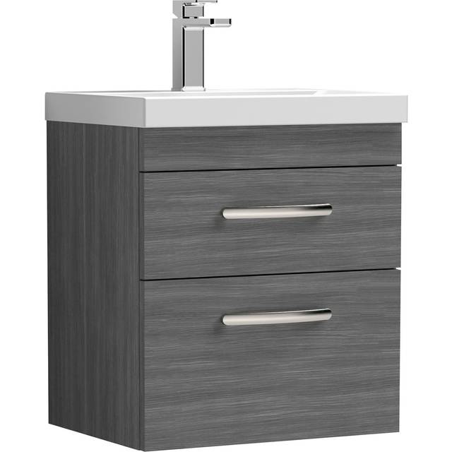 Nuie athena wall hung 2-drawer vanity unit basin 1 anthracite woodgrain 500mm