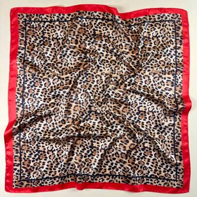 SHEIN 1PC Ladies Leopards Animal Print Square Scarf Elegant Neckerchief Bandana Women Satin Head Scarf Hair Accessories