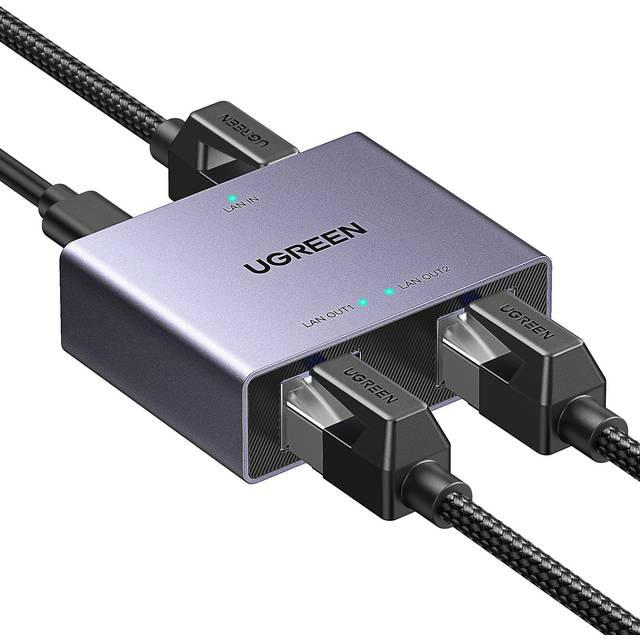 Ethernet Splitter, 1 to 2 Gigabit Network Switch, 1000Mbps High-Speed Ethernet Switch, RJ45 LAN Internet Splitter with USB-C Power Cable for PC/Laptop