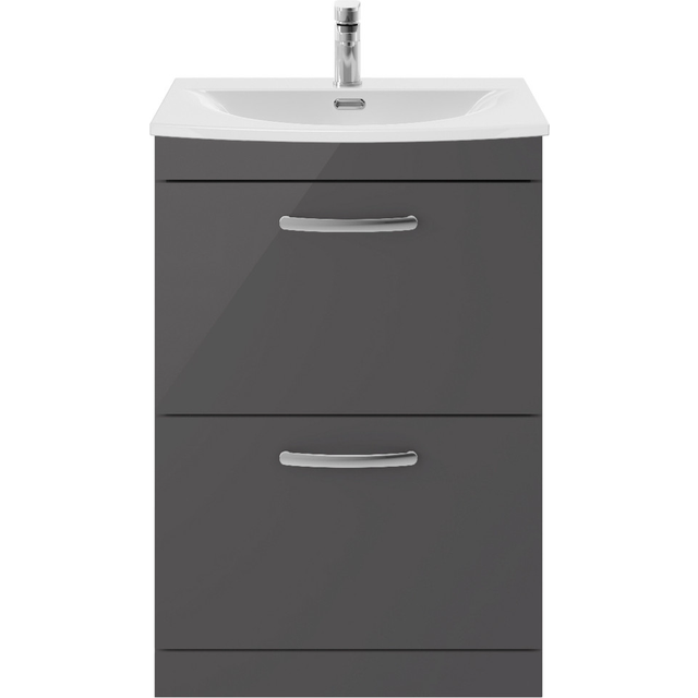 Nuie Athena 600 Floor Standing 2-drawer Vanity & Curved Basin - Gloss Grey, Grey
