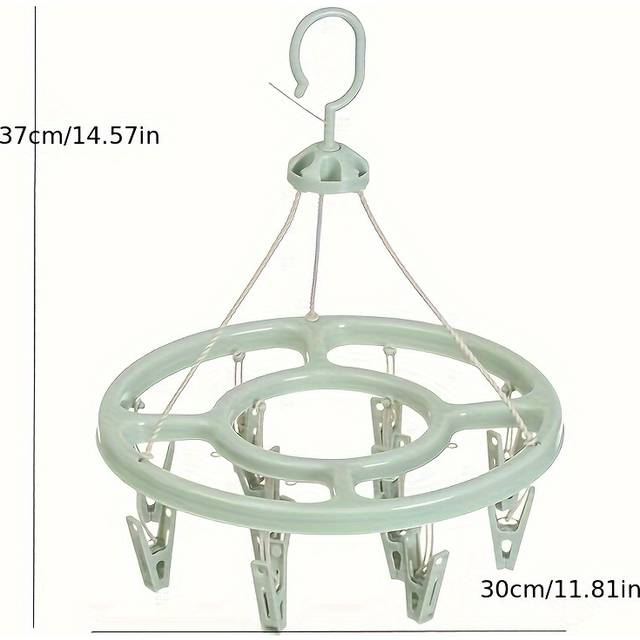 TEMU 1pc Round Clothes Drying Rack, 12 Clips Plastic 360-degree Windproof Hanging Lingerie & Socks Laundry Hanger, Multifunctional Clothing Organizer For Closet Organization