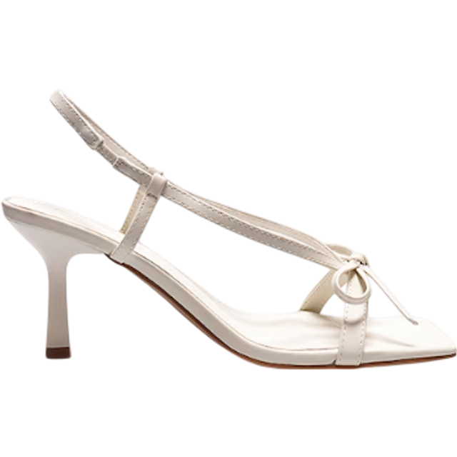 Cream PU Square Toe Bow Sling Back Mid Heeled Sandals, White - 8