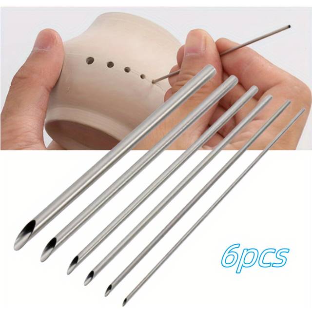 TEMU 6pcs Stainless Steel Pottery And Polymer Clay Carving Tool Set - Precision Carving, Punching And Molding Tools For Ceramics And Handicrafts
