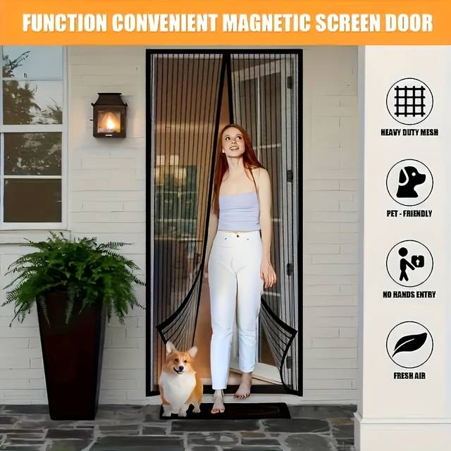 TEMU Magnetic Mesh Door Curtain 36x82" - Breathable, Easy-install Net With Soft For Home & Outdoor Use