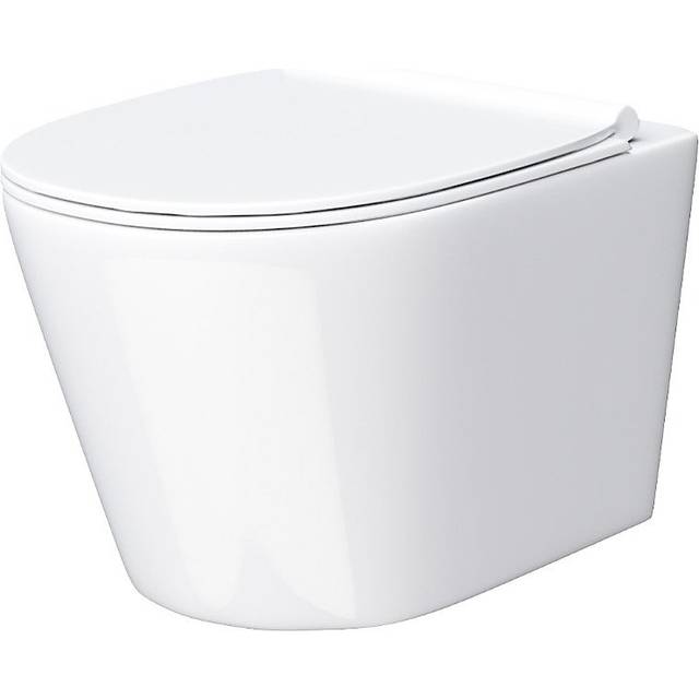 Rimless wall hung toilet white ceramic + ultra slim soft close seat cover | wila