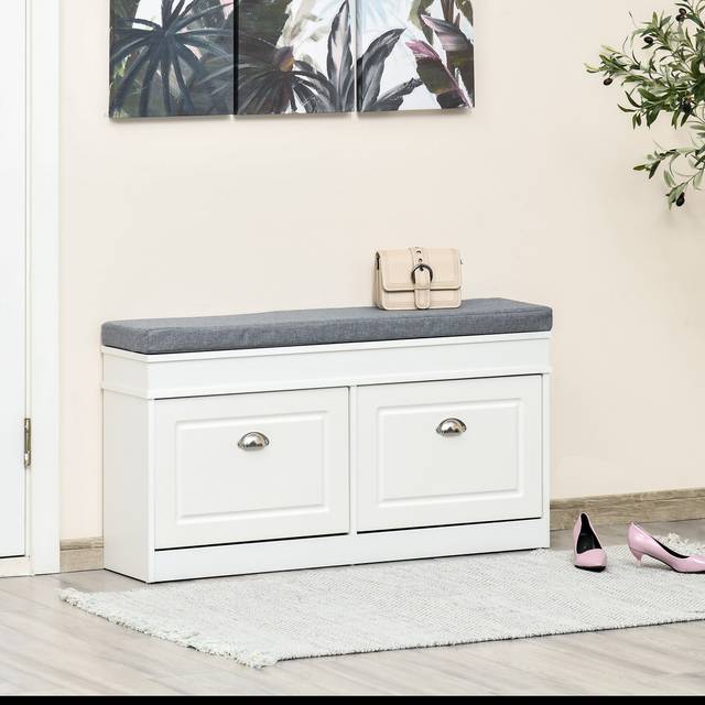 TEMU Shoe Storage Bench With Flip Drawers, Shoe Cabinet With Seat Cushion And Adjustable Shelf For Hallway, Entryway, Living Room, Bedroom, White