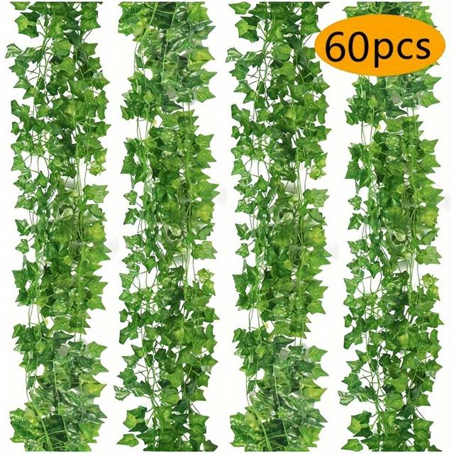 TEMU 60pcs Artificial Ivy Garlands, 2m/6.5ft Long - Realistic Greenery For Indoor & Outdoor Decor - Weddings, Engagements, Home & Garden Wall Enhancements