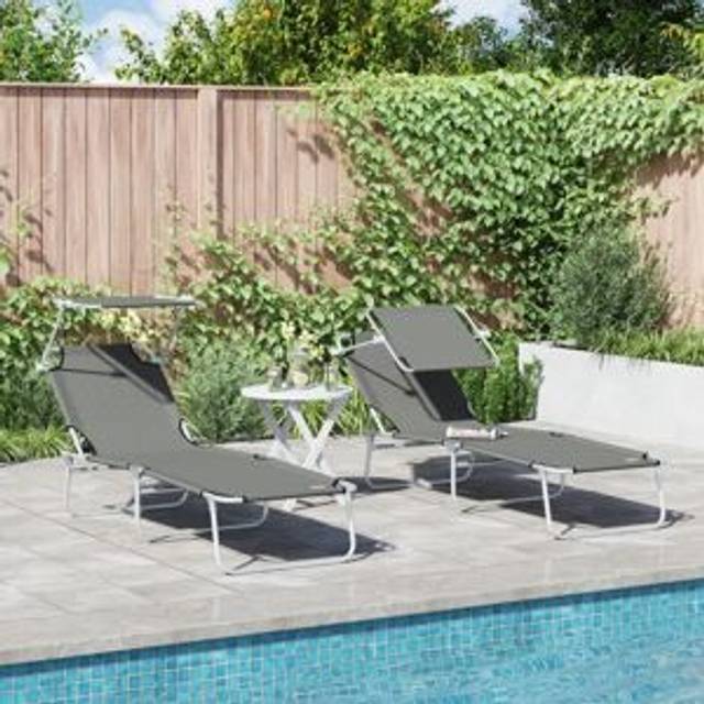 vidaXL Folding Sun Loungers 2 pcs with Canopy Grey 600D Oxford Fabric