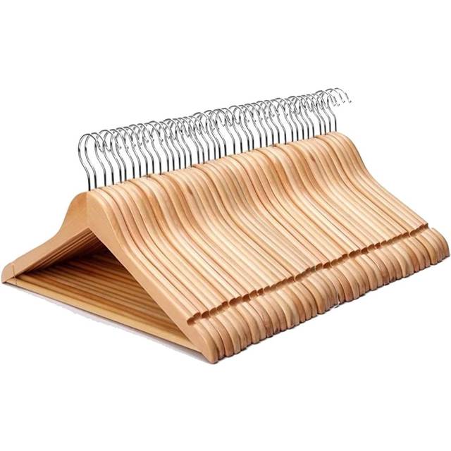 TEMU 20/40/80pc Wooden Hangers, Strong Coat Hangers Wooden, , Solid Hardwood, Non-slip Trouser Pants Bar, Hook, Cut Notches For Camisoles, Durable 44.5cm X 22.5cm, Large Wooden Suit Hangers