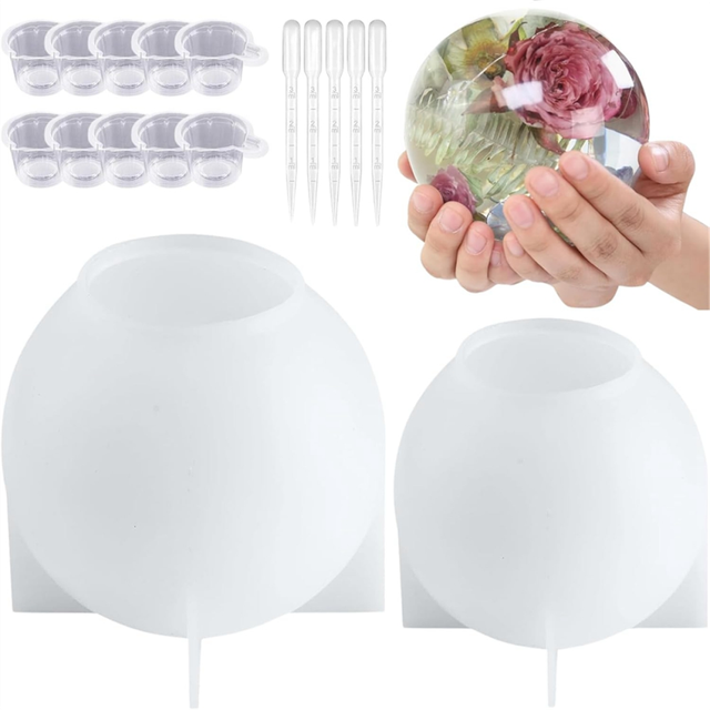 2 Pieces Large Sphere Resin Mold, Seamless Globe Epoxy Casting Mold for DIY Crafts Flowers
