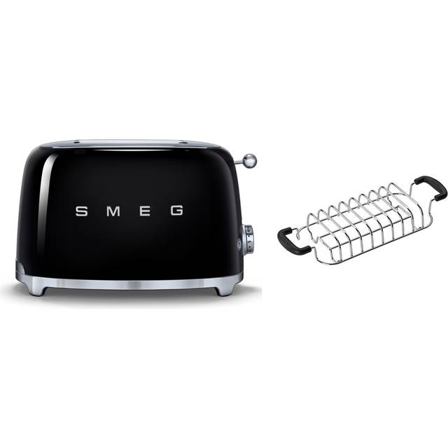 (Black) Smeg TSF01 2 Slice Toaster + TSBW01 Bun Warmer Bundle