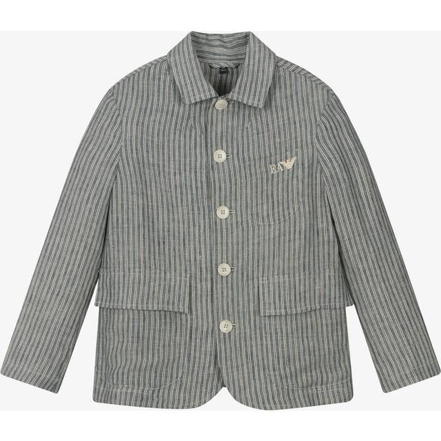 Emporio Armani Boys Blue Striped Linen Blazer - 14 year