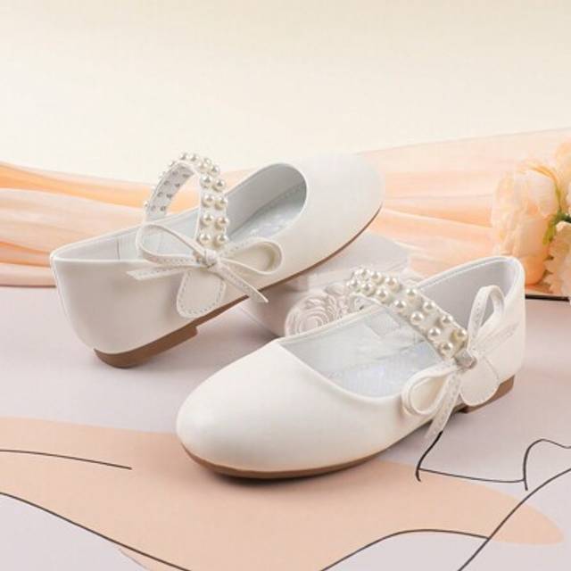 SHEIN Girls White Flat Princess Mary Jane Shoes, Suitable For Wedding, Ceremony, Bridesmaid, Ballet, Children