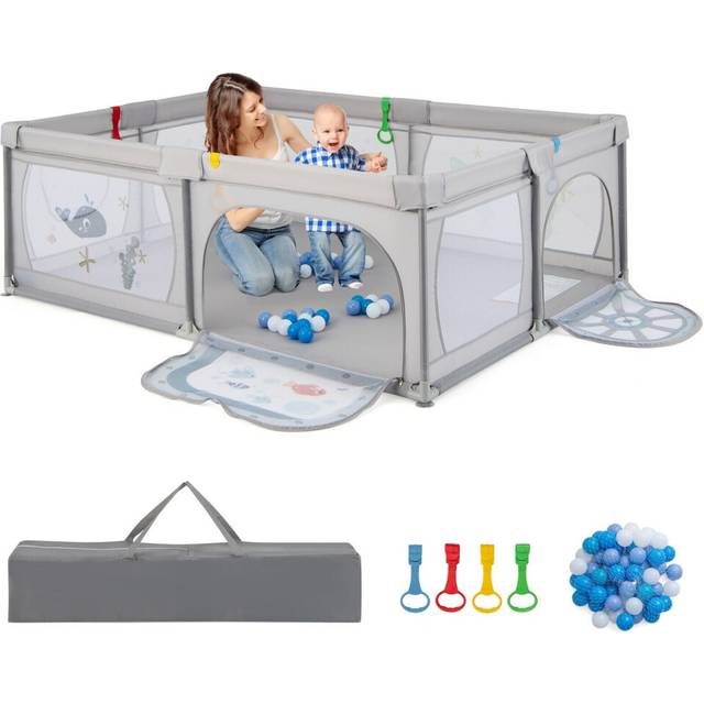 Baby playpen kids activity center w/ 50 pcs ocean balls infant safety gate