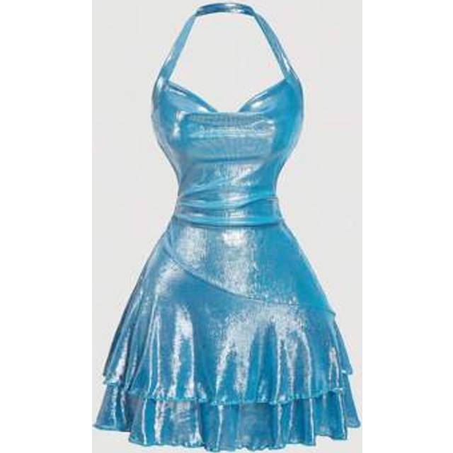 SHEIN Women&#39;s Solid Color Draped Neck Short Dress, Cocktail Dress, Party Dress,Club Outfits Women Sexy