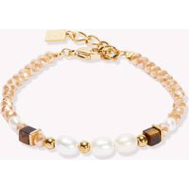 Coeur De Lion Elegance Pearl Bracelet Gold Plated White Brown Tiger's Eye & Cut Glass For Women - brown/gold/silver/white
