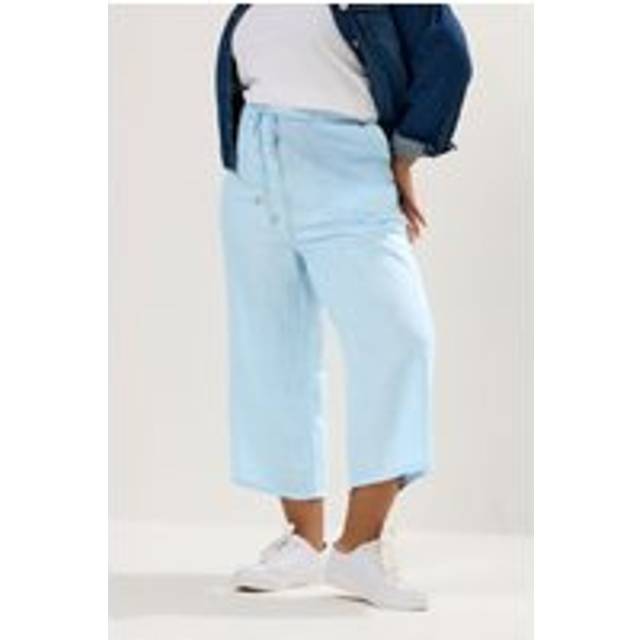 Yours Curve Light Blue Wide Leg Linen Culottes, Women's Curve & Plus Size, Yours - 16