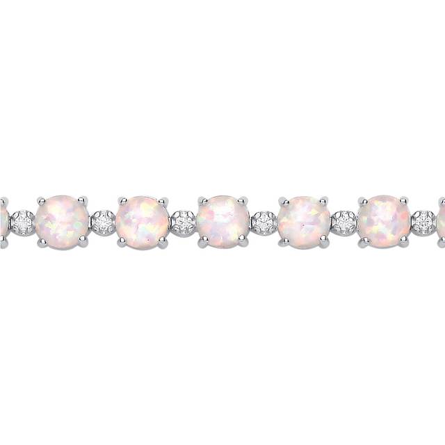 Jewelco London Ladies Rhodium Sterling Silver Rainbow Opal CZ Lil n Large Alternating Tennis Bracelet - GVB613