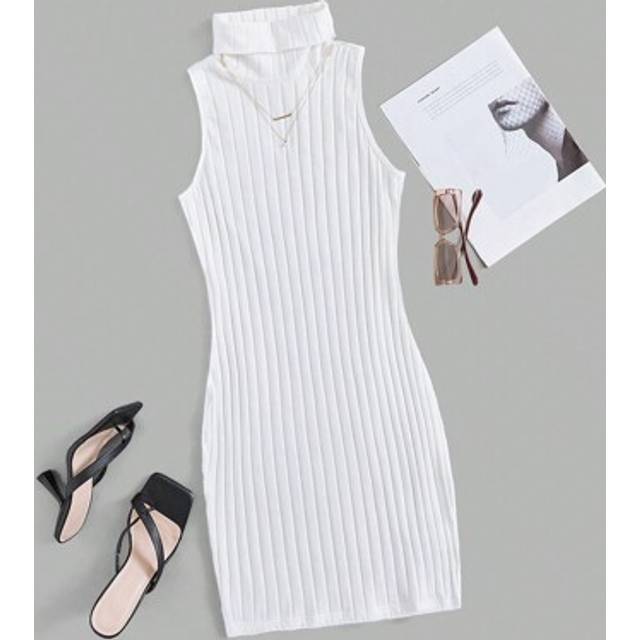 SHEIN Turtle Neck Ribbed Knit Tank Dress