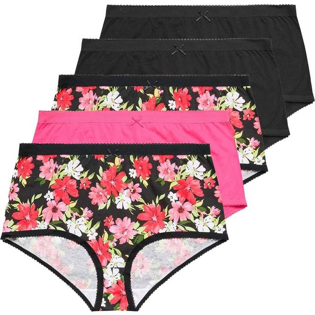 Yours 5 Pack Curve Pink & Black Floral Print High Waisted Full Briefs - 14-16