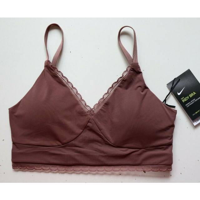 Nike indy luxe light support lace trim training bra mauve cv3654-298 women s