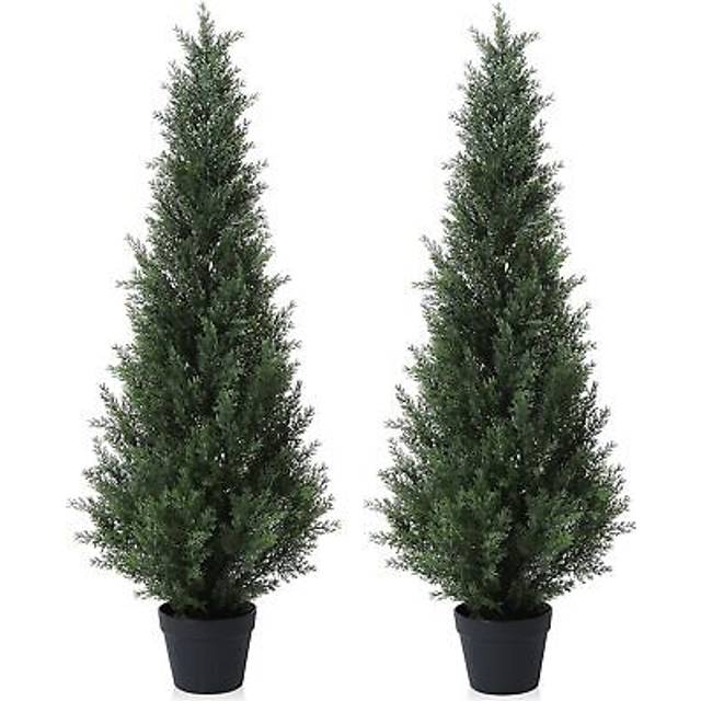 CROSOFMI Artificial Plants Outdoor 125 cm Fake Cedar Tree Large Faux Plants With Plastics Pots for Garden Front Porch Decoration (2 Pack)