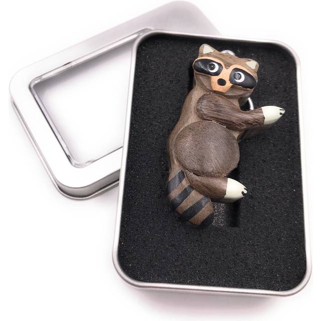 Keychain wood raccoon small bear skunk in gift box