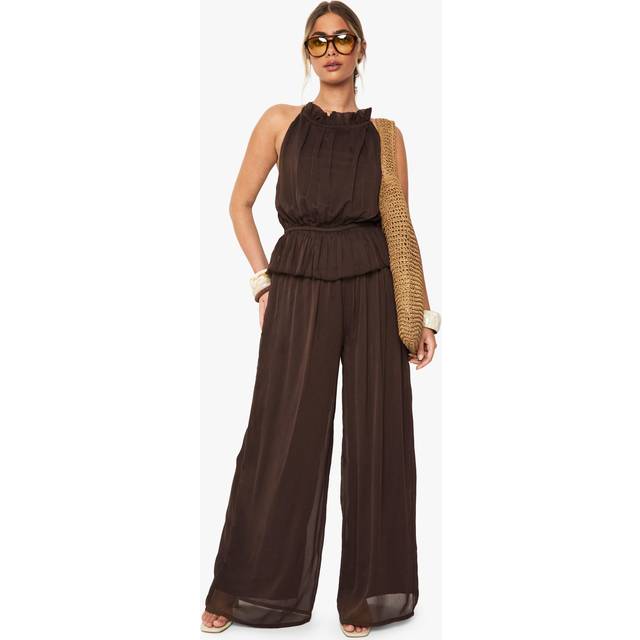 Womens Crinkle Chiffon Palazzo Trousers - Brown - 16