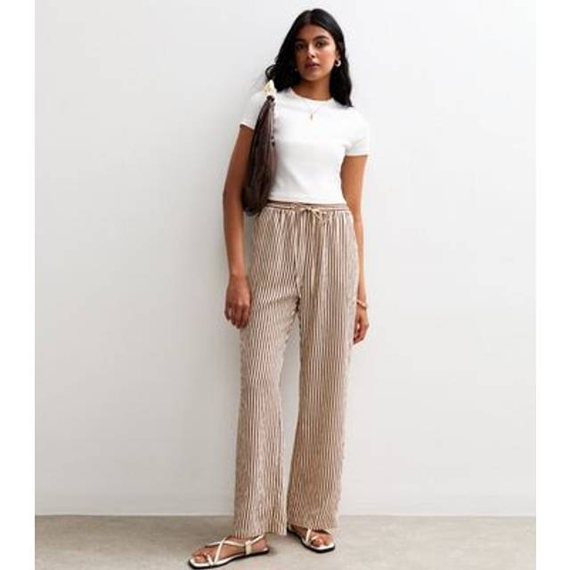 New Look Women's Plus Size Brown Soft Touch Striped Wide Leg Trousers Curves - UK 18