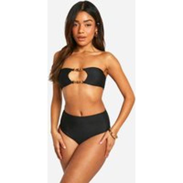 Womens Wooden Trim Bandeau High Waisted Bikini Set - Black - 8, Black