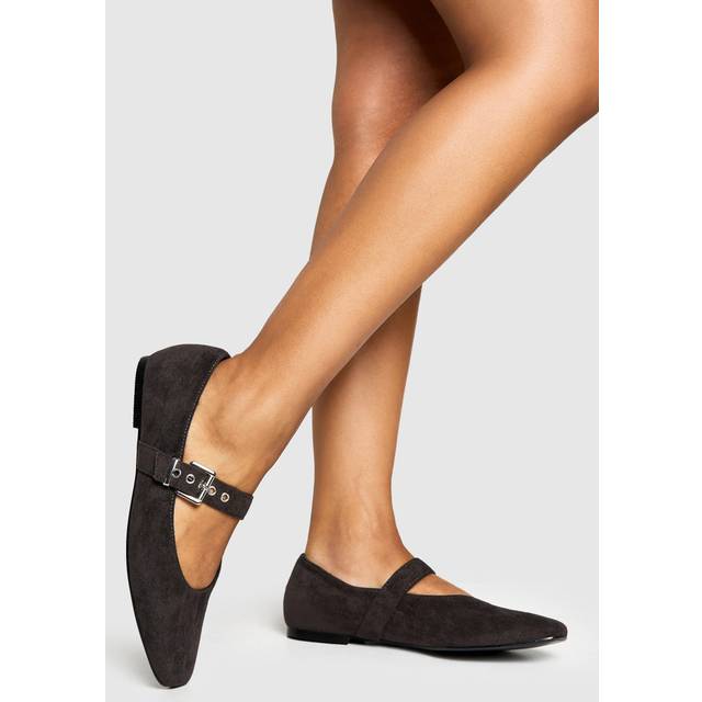 Womens Buckle Detail Mary Jane Ballet Flats - Grey - 8