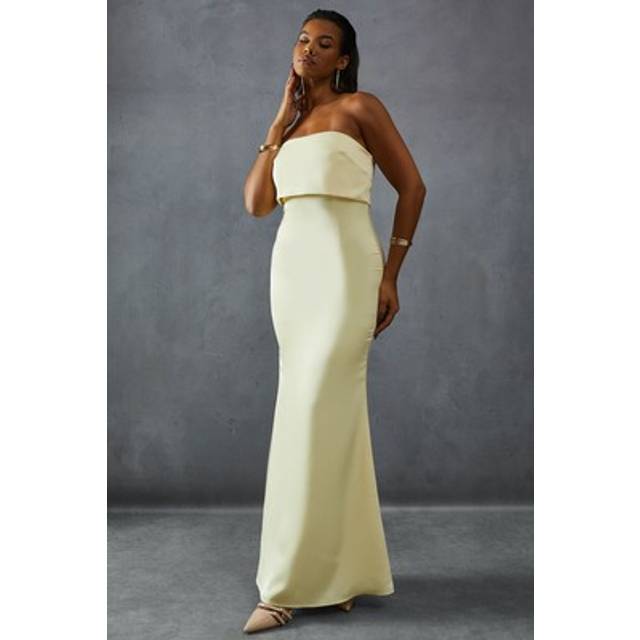 Premium Satin Bandeau Overlay Bridesmaid Dress - Lemon - 14