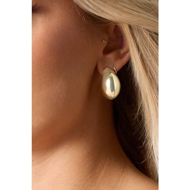 Gold Tone Teardrop Chunky Hoop Earrings - One Size