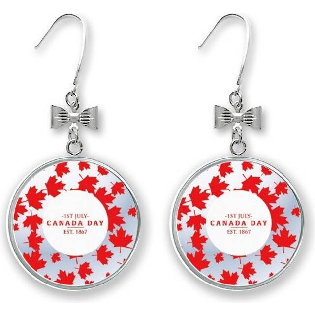 canada day 4th of july est 1867 maple  bow ears drop stud pierced hook